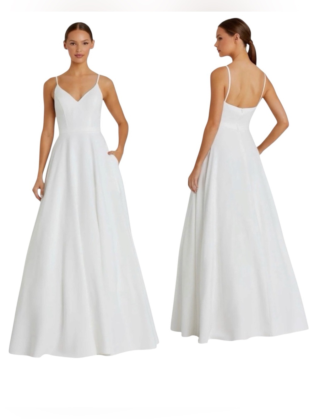 Ieena for Mac Duggal Classic White V-neck A-Line Ball Gown Size 14